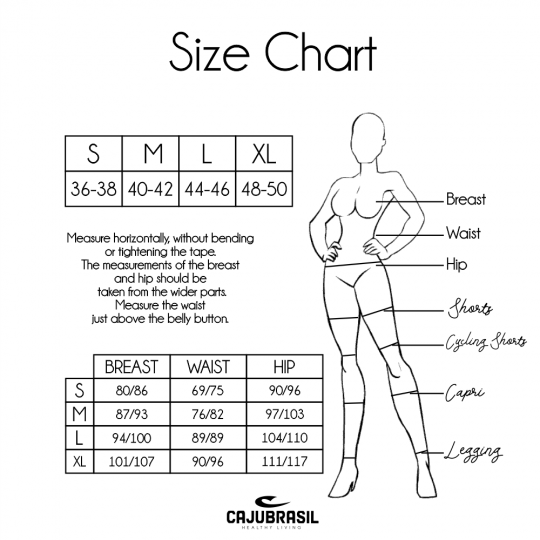 Brazilian Fashion Fitness | CajuBrazil - Blog, Sizing Chart